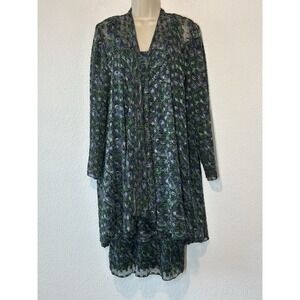 Vintage 80s‎ Petra Size 10 Dress Duster Set Mesh Tiered Purple Green Wedding